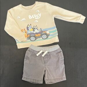 Bluey Crew Neck Sweatshirt and Gray Shorts Set